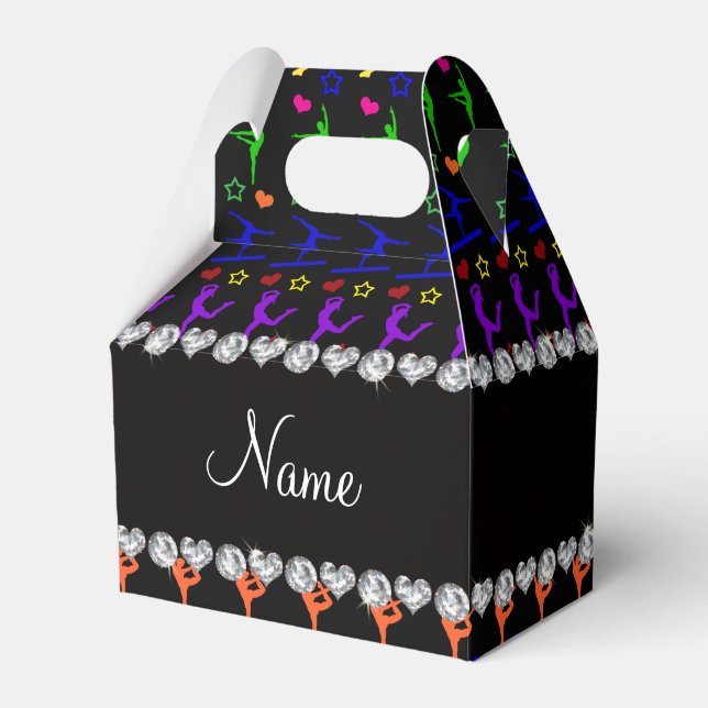 Name black rainbow gymnastics hearts stars favour box (Front Side)