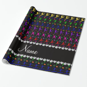 Name black rainbow gymnastics hearts stars wrapping paper
