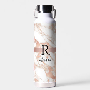 Name & Blk Monogram, White & Rose Gold Marble Vs 2 Water Bottle