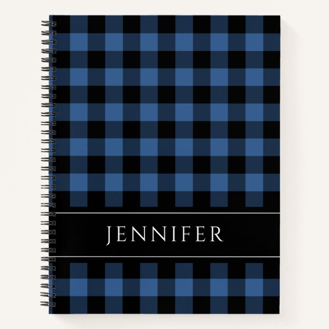 Name Blue & Black Checks Plaid Gingham Pattern Not Notebook (Front)