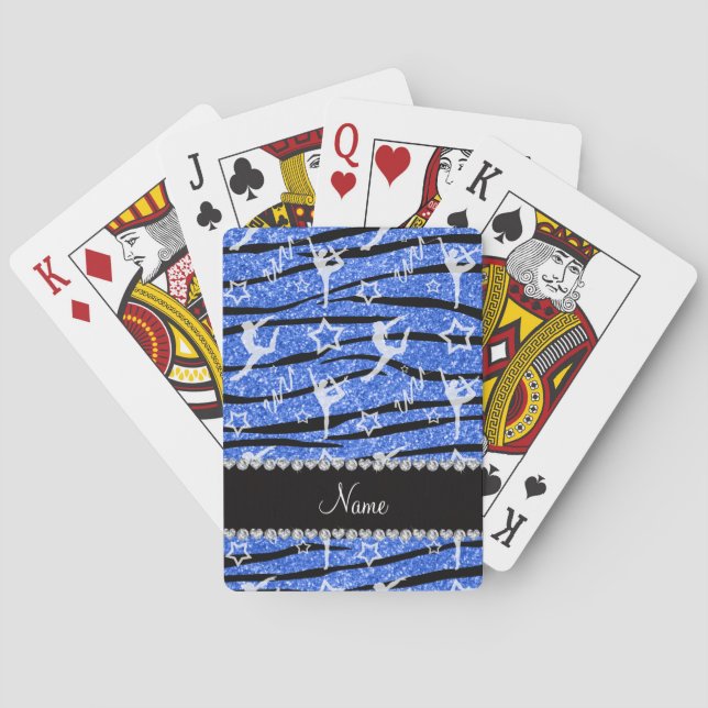 Name blue gymnastics glitter zebra stripes playing cards (Back)