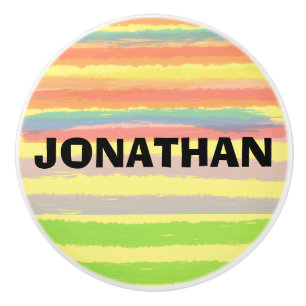 NAME Blue Orange Green Stripes  Ceramic Knob