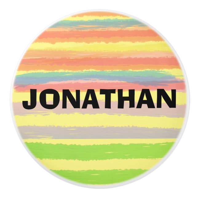 NAME Blue Orange Green Stripes  Ceramic Knob (Front)