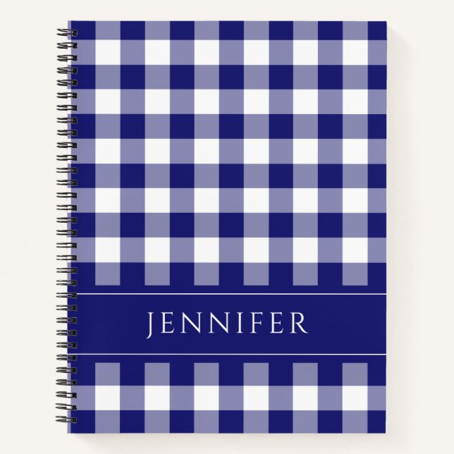 Name Blue & White Gingham Checkered Pattern Notebo Notebook (Front)