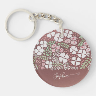 Name Blush Pink Hearts Roses Hand-painted Floral Key Ring