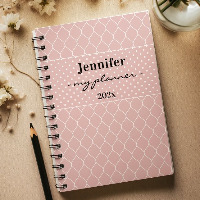 Name, Blush Pink Trellis & Polka Dot Spiral Planner (Creator Uploaded)