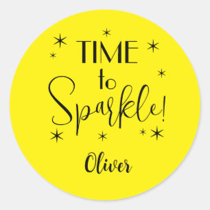 Name Bold Bright Yellow Time to Sparkle 1.25-in Classic Round Sticker