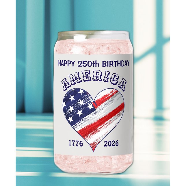 Name || Bold Flag Heart Happy Birthday America Can Glass (Creator Uploaded)