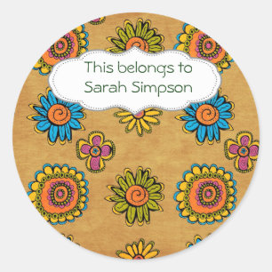 Name book plates classic round sticker