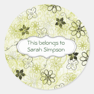 Name book plates classic round sticker