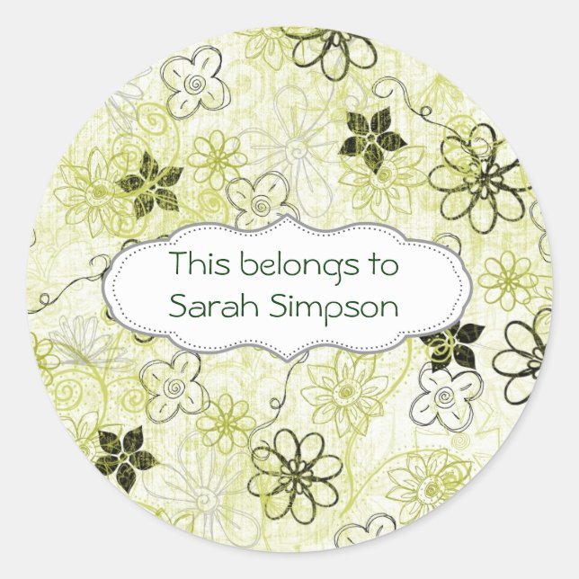 Name book plates classic round sticker (Front)