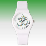 Name, Botanical Om Symbol White Silicone Strap Watch<br><div class="desc">Best price! A sporty white silicone strap and case with a stylish botanical print Om symbol and personalisation. Easily personalise using the Template provided. A clear and black strap watch are also available. The print on these watches is excellent.</div>