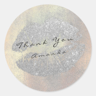 Name Branding Thank Kiss Blush Gray Glitter Makeup Classic Round Sticker