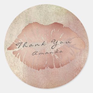 Name Branding Thank Lips Kiss Rose Copper Makeup Classic Round Sticker