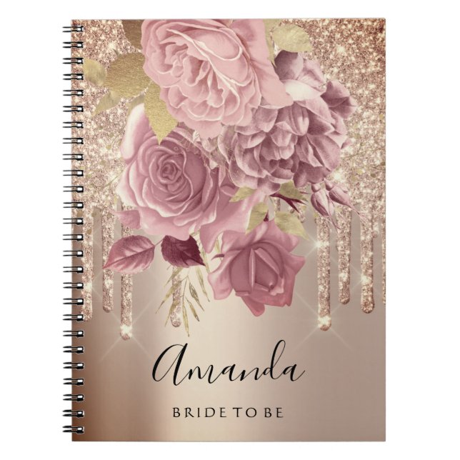 Name  Bridal Shower Drips Rose Pink Roses Notebook (Front)