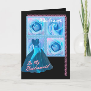 NAME - Bridesmaid Invite Blue Gown, Rose Mural