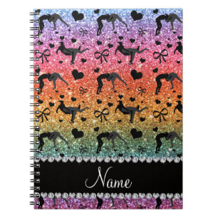 Name bright rainbow glitter wrestling hearts bows notebook