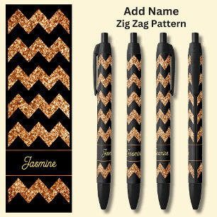 Name Bronze Brown Zig Zag on Black Ink Pen