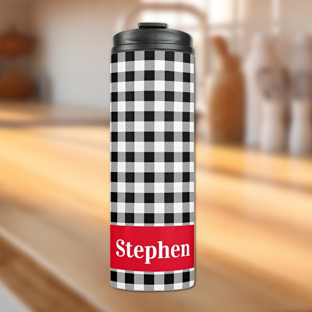 Name Buffalo Check Red Accent 12oz Thermal Tumbler (Creator Uploaded)