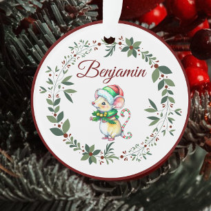 Name Burgundy Cute Mouse Christmas Tree  Ornament