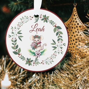 Name Burgundy Cute Mouse Christmas Tree Ornament