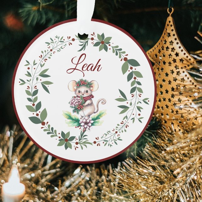 Name Burgundy Cute Mouse Christmas Tree  Ornament (Creator Uploaded)
