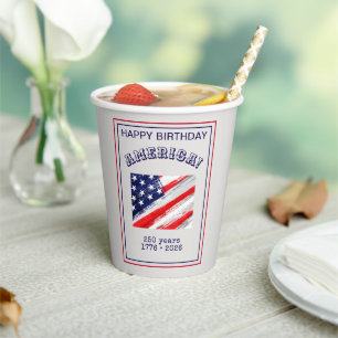 Name & Business Happy Birthday America Rustic Flag Paper Cups