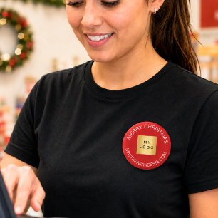 Name business logo red white Christmas 6 Cm Round Badge
