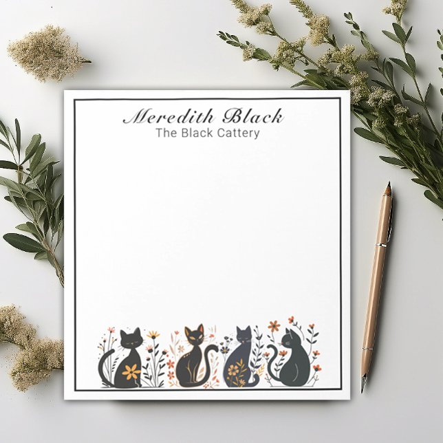 Name & Business Personalised Row Of Black Cats Notepad (Creator Uploaded)