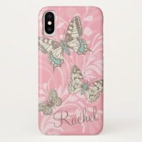 Name butterflies floral pink iphone case