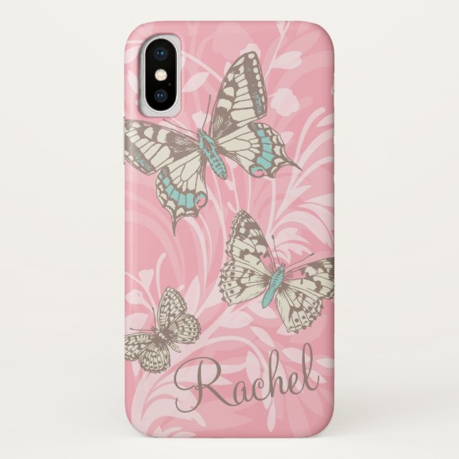Name butterflies floral pink iphone case (Back)