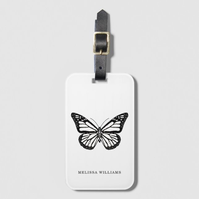 Name Butterfly Black and White Luggage Tag (Front Vertical)
