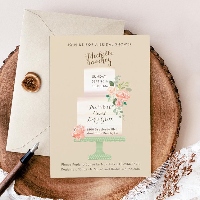 Name Cake Topper Watercolor Floral Bridal Shower Invitation (Creator Uploaded)