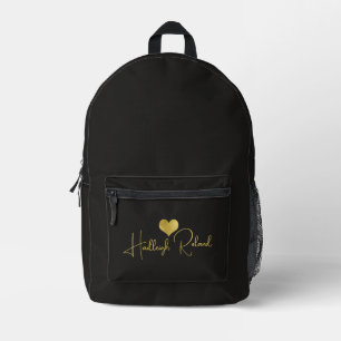 Name Calligraphy Monogram Heart Black Printed Backpack