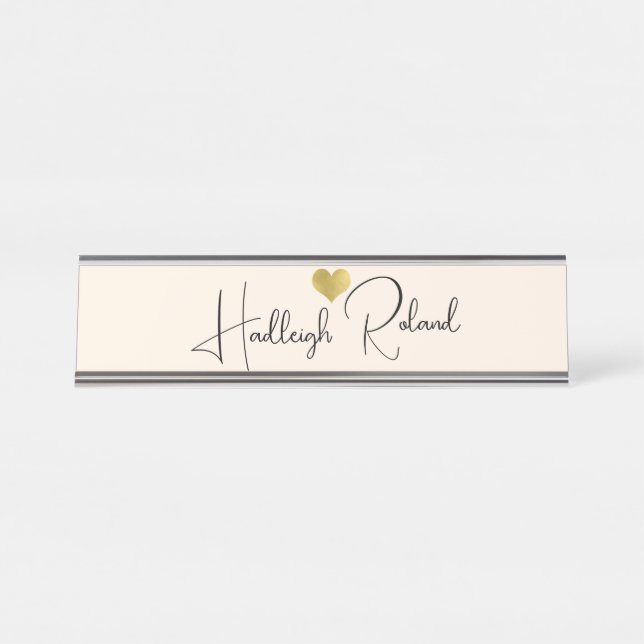 Name Calligraphy Monogram Heart Desk Name Plate (Front)