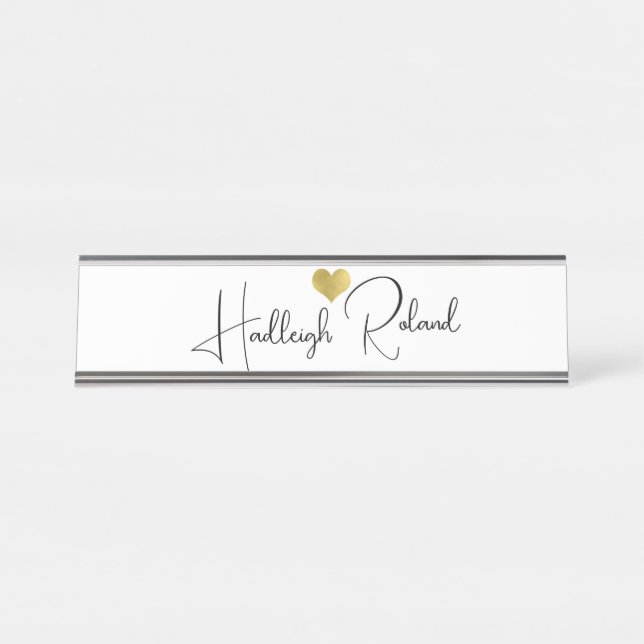 Name Calligraphy Monogram Heart Desk Name Plate (Front)