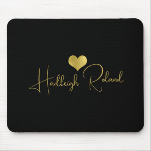 Name Calligraphy Monogram Heart Gold Black Mouse Mat