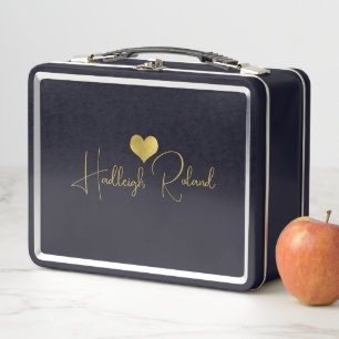 Name Calligraphy Monogram Heart Metal Lunch Box