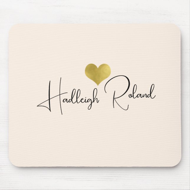 Name Calligraphy Monogram Heart Mouse Mat (Front)
