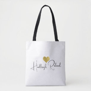 Name Calligraphy Monogram Heart Tote Bag
