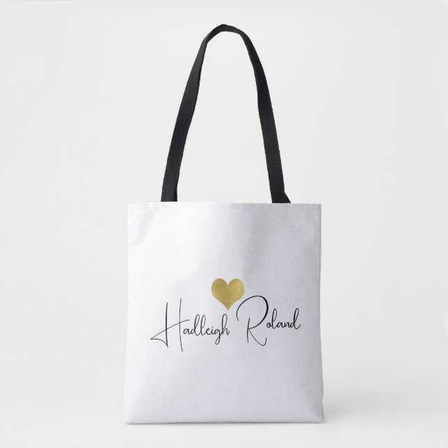 Name Calligraphy Monogram Heart Tote Bag (Front)