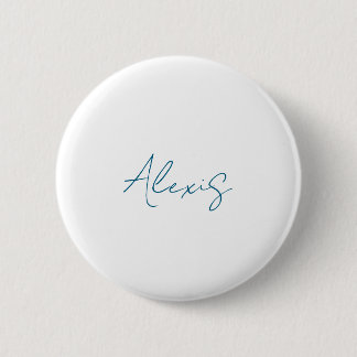 Name Calligraphy Script Plain Simple White Blue 6 Cm Round Badge