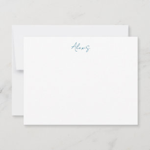 Name Calligraphy Script Plain Simple White Blue Card