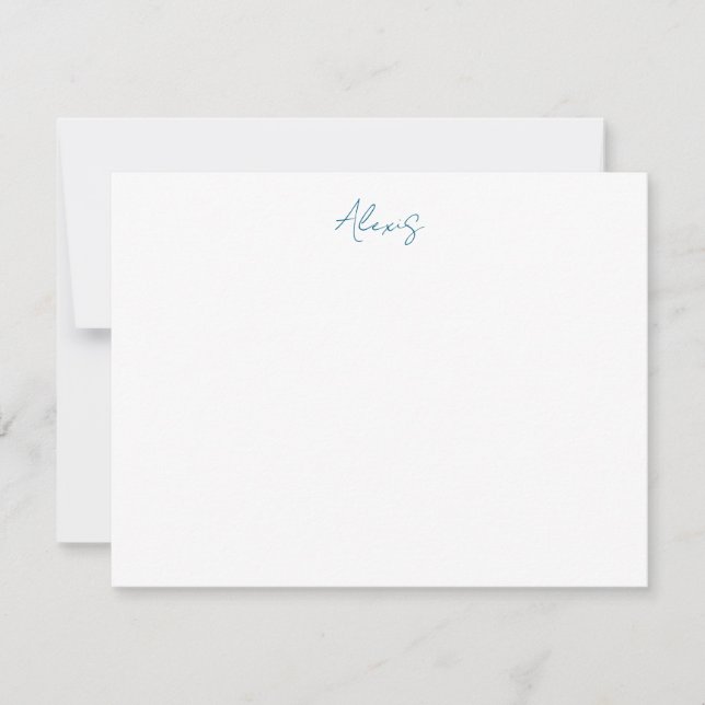 Name Calligraphy Script Plain Simple White Blue Card (Front)