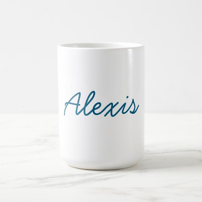 Name Calligraphy Script Plain Simple White Blue Coffee Mug (Center)
