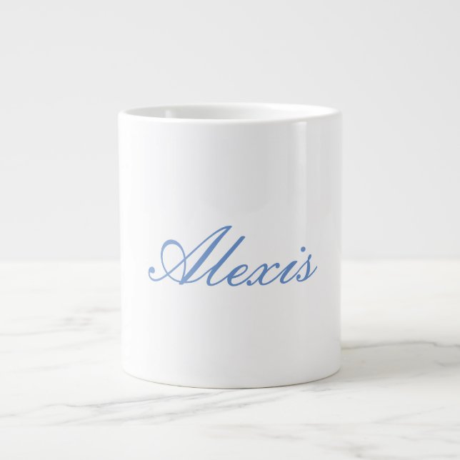 Name Calligraphy Script Plain Simple White Blue Large Coffee Mug (Front)