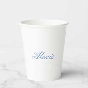 Name Calligraphy Script Plain Simple White Blue Paper Cups