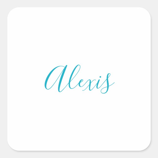Name Calligraphy Script Plain Simple White Blue Square Sticker (Front)