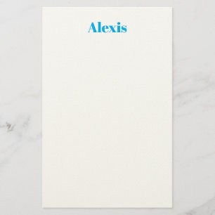 Name Calligraphy Script Plain Simple White Blue Stationery
