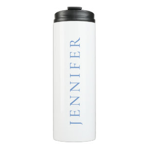 Name Calligraphy Script Plain Simple White Blue Thermal Tumbler